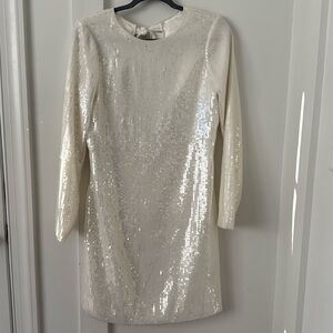 NEW Amsale Ivory Sequin Long Sleeve Tie Back Dress Size 4